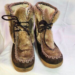 SnowRare Vintage 70's leather Winter‎ Boots Faux Fur Sherpa Lined Women’s Sz 10